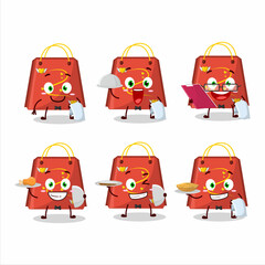 Sticker - happy red love bag waiter cartoon character holding a plate