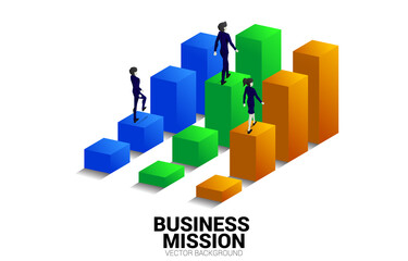 Poster - Silhouette of businessman and businesswoman walking on growing graph. Concept of people ready to start career and business