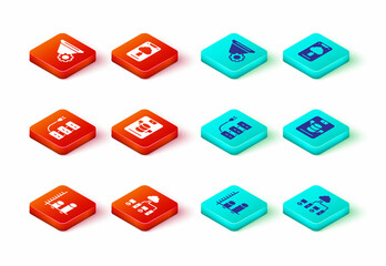 Poster - Set Data analysis, Computer network, Server, Server, Data, Web Hosting, Cloud technology data transfer and Filter setting icon. Vector