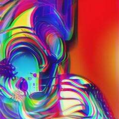 Wall Mural - 3D illustration of an abstract rainbow glitch background. RGB-shift effect. Cyberpunk concept. Colorful techno backdrop with aesthetics of style of 80's.