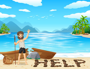 Wall Mural - A man on deserted island isolated