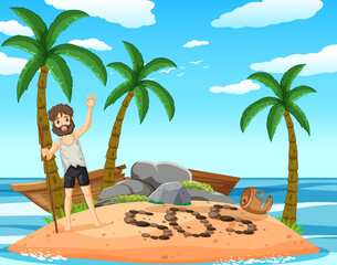 Wall Mural - A man on deserted island isolated