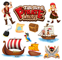 Sticker - Set of pirate cartoon characters and objects