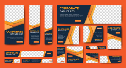 set of corporate web banners of standard size with a place for photos. Editable text. Vertical, horizontal and square template
