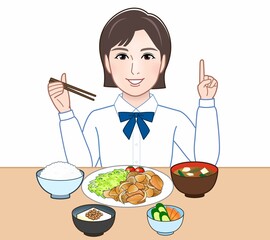 Poster - 食事をする若い女性