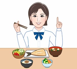 Poster - 食事をする若い女性