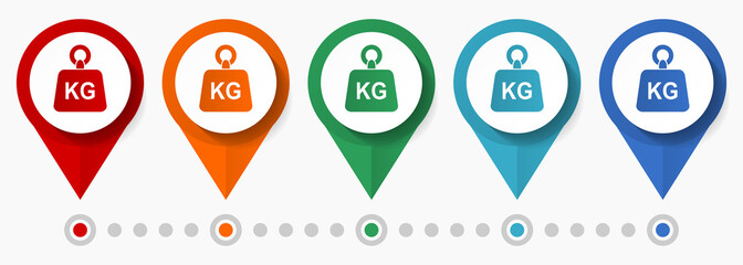 Aufkleber - Kg, weight ,kilogram concept vector icon set, flat design pointers, infographic template