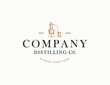 Vintage Brewery logo company with handdrawn traditional Copper Distiller