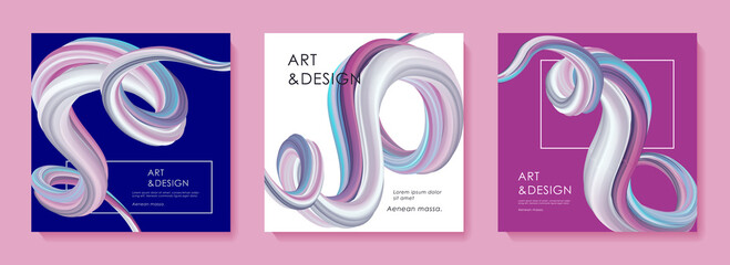 Creative design posters with 3d fluid color flow. Abstract colorful pastel colors liquid swirl shape.
