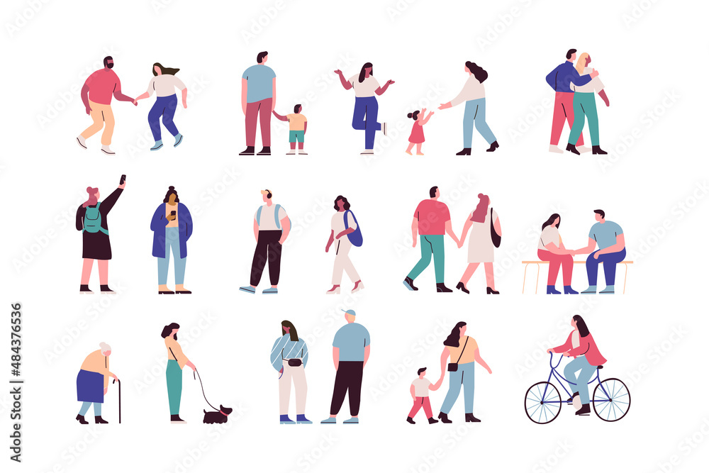 Crowd. Different People vector set. Male and female flat characters ...