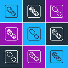 Set Line Human Footprints Shoes, And Icon. Vector