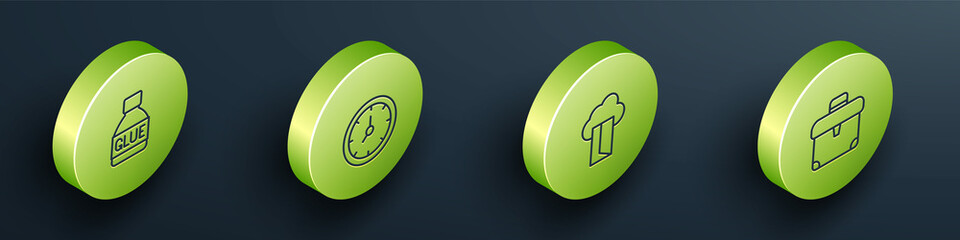 Poster - Set Isometric line Glue, Clock, Cloud database and Briefcase icon. Vector