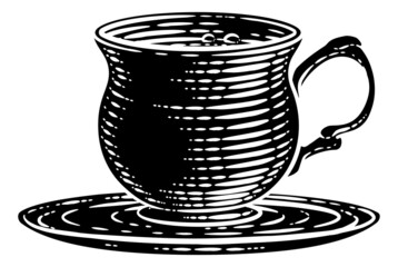 Wall Mural - Coffee Tea Cup Hot Drink Mug Woodcut Etching