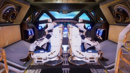 Wall Mural - astronauts fly their ship through a wormhole in deep space at tremendous speed. the concept of space