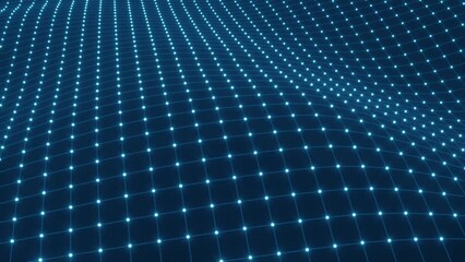 Poster - Abstract digital wave of glowing grid. Seamless loop animation.3d