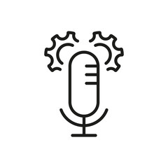 Poster - Audio Recording Settings Line Icon. Microphone Sound Configuration Linear Pictogram. Microphone and Gear, Cog Wheel. Regulate Mic Voice Outline Icon. Editable Stroke. Isolated Vector Illustration