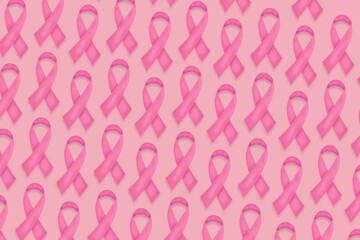 Ribbon pink bow breast cancer awareness. Ribbon bow wallpaper pattern with copy space.