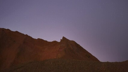 Wall Mural - 4K Time-Lapse Video motion of night sky with circular star trails over the rock formations mountains foreground. Mae Moh, Lampang, Thailand.