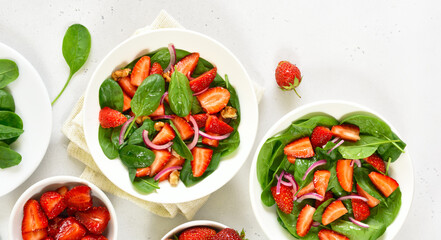 Canvas Print - Tasty fruit salad with strawberry and spinach