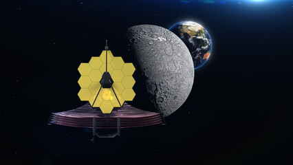 Wall Mural - James Webb telescope on orbit of Earth. Space observatory  Elements of this image furnished by NASA
