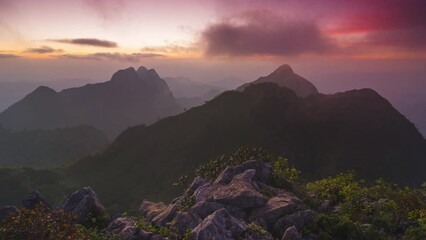 Wall Mural - time lapse video 4k motion.travel viewpoint and the morning fog. doi luang chiang dao mountain sunse