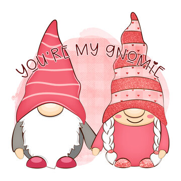 Cute Valentines day gnome with heart.