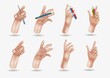 © executioner4 - 3d realistic pencil in hand with shadow isolated on white background. Vector Hands set of realistic 3d design in cartoon style. Hand shows different gestures signs.
