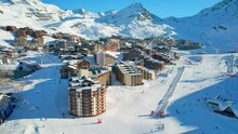 Val Thorens, France: Aerial View Of Famous Ski Resort In French Alps (Savoie Alps) Mountains In Winter, Sunny Day With Lot Of Snow - Landscape Panorama Of Europe From Above