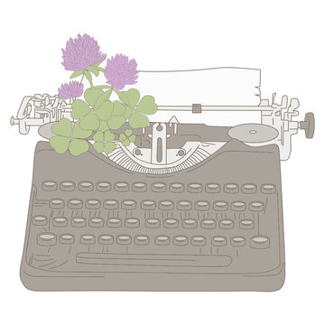 typewriting machine with  shamrock flower