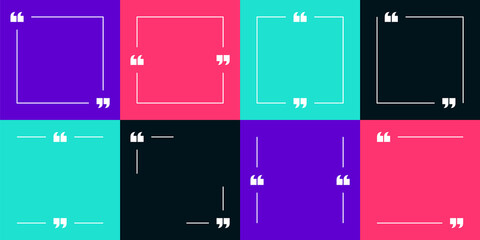 Wall Mural - Quote Frames Blank Template Set. Empty Quote Borders with Copy Space for Text. Square Format Quotation Textbox Isolated on Colourful Backgrounds