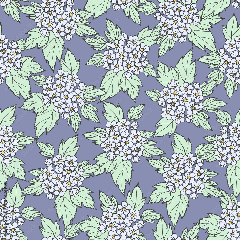 Drawing Shrub Pattern Seamless pattern of flowering branches of an ornamental shrub with ...