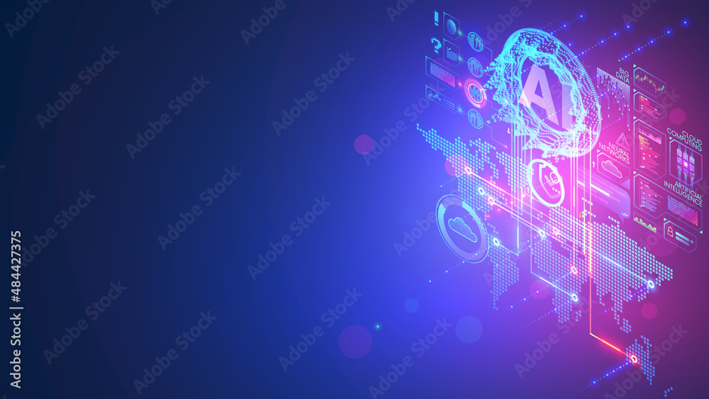 AI or artificial intelligence analyzing flow of data in social networks ...