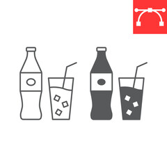 Wall Mural - Cola bottle line and glyph icon, soda and beverage, lemonade vector icon, vector graphics, editable stroke outline sign, eps 10.