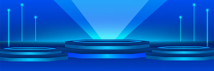 3d hexagon podium light blue abstract banner design background