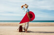© ADDICTIVE STOCK - Traveling man with red map pointer on seashore