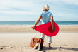© ADDICTIVE STOCK - Traveling man with red map pointer on seashore