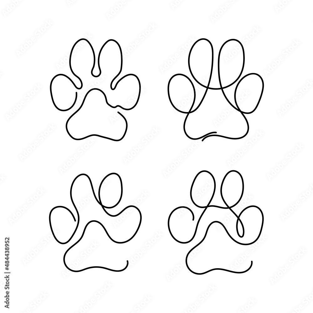 Set of continuous one line drawing illustration of a paw pad ...