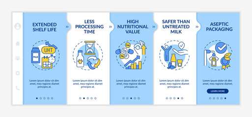 Wall Mural - advantages of uht milk blue and white onboarding template. ultra pasteurization. responsive mobile w
