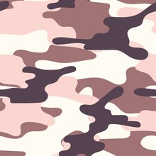 Pink Modern Military Vector Camouflage Print, Seamless Pattern For Clothing Headband Or Print. Camouflage From Pols
