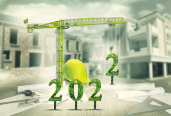 Wall Mural - immobilier, 2022, grue et chantier de construction