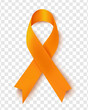 Vector illustration of the leukemia cancer awareness tape, isolated on a transparent background. Realistic vector orange silk ribbon with loop