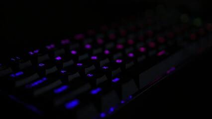 Fototapete - Gaming keyboard, close up. Mechanical rgb keyboard for computer games on dark backgound