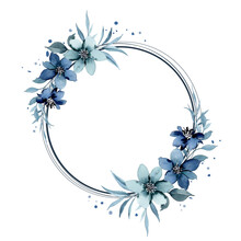 Watercolor Blue Floral Frame With Circles