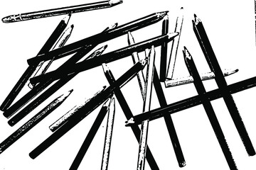 Aufkleber - Grunge texture of the image of scattered pencils. Clutter on the desktop: scattered pencils for drawing. Vector illustration. Overlay template