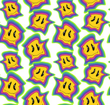 Funny crazy melt smile smiley faces, seamless pattern. Hippie groovy smile. Vector illustration