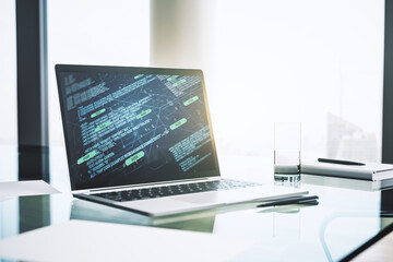 Aufkleber - Computer monitor with abstract creative programming illustration, big data and blockchain concept. 3D Rendering