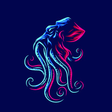 Octopus Line. Pop Art Logo. Colorful Design With Dark Background. Abstract Vector Illustration.