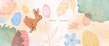 Happy Easter Vintage Watercolor Spring Rabbit Card