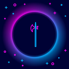 Wall Mural - glowing neon line medieval halberd icon isolated on black background. medieval weapon. colorful outl