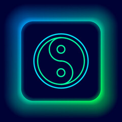 Wall Mural - Glowing neon line Yin Yang symbol of harmony and balance icon isolated on black background. Colorful outline concept. Vector